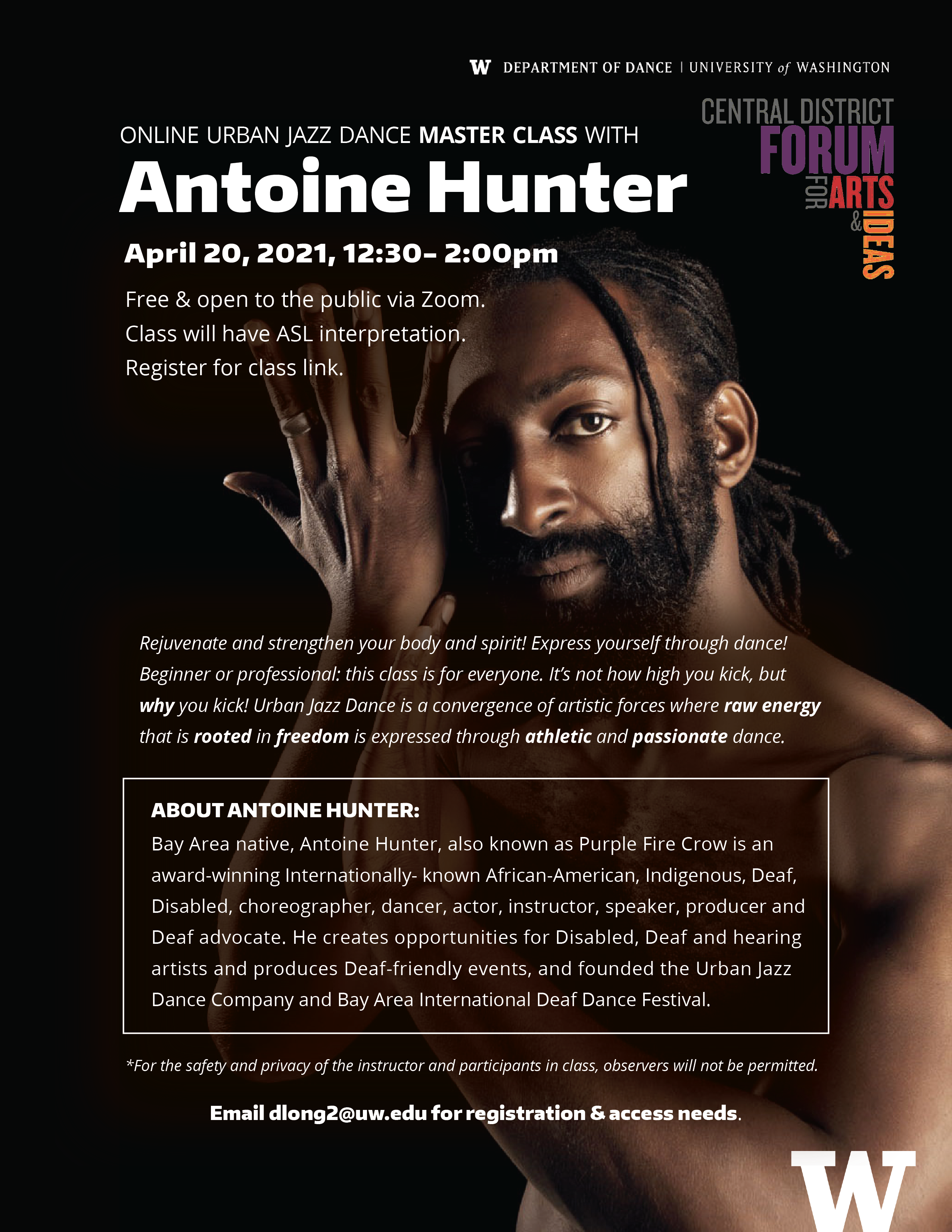 flyer of Antoine Hunter master class