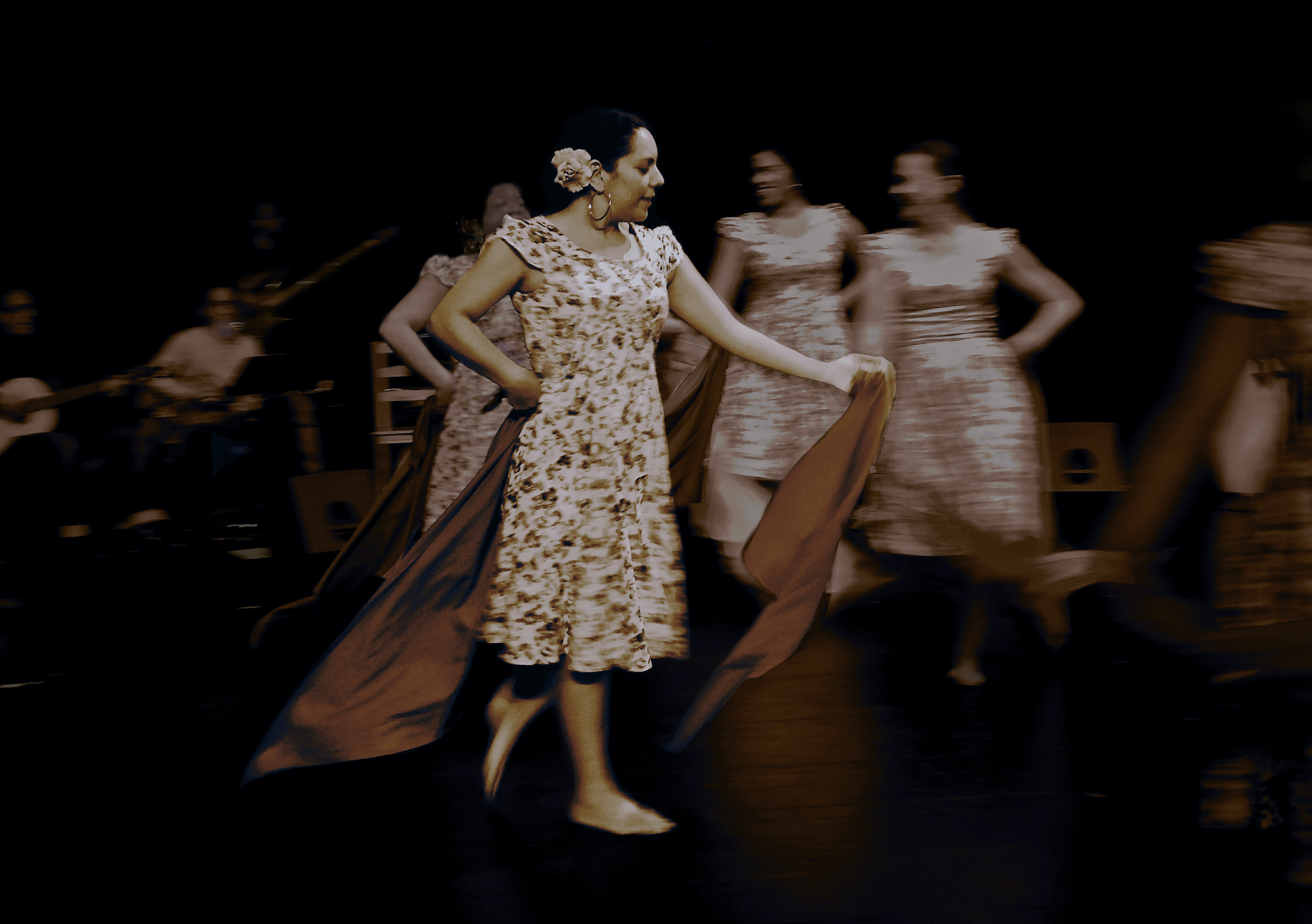 Monica Rojas-Stewart dances with cloth. 