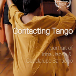 Poster for film Contacting Tango featuring woman in yellow shirt squatting while embracing a standing partner