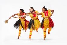 3 dancers perform traditional Benin dance by Kawasaki guest artist Etienne Cakpo 