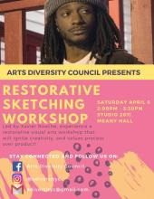 A pink flyer for Restorative Sketching Workshop