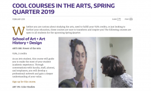 photo of Colege and Arts & Sciences article, "Cool Courses in the Arts"