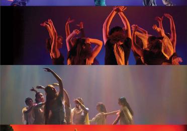collage of Dancers jumping on stage 