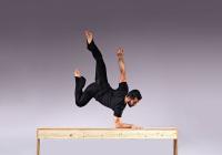 Wilson balances on his forearm on a bench defying gravity 