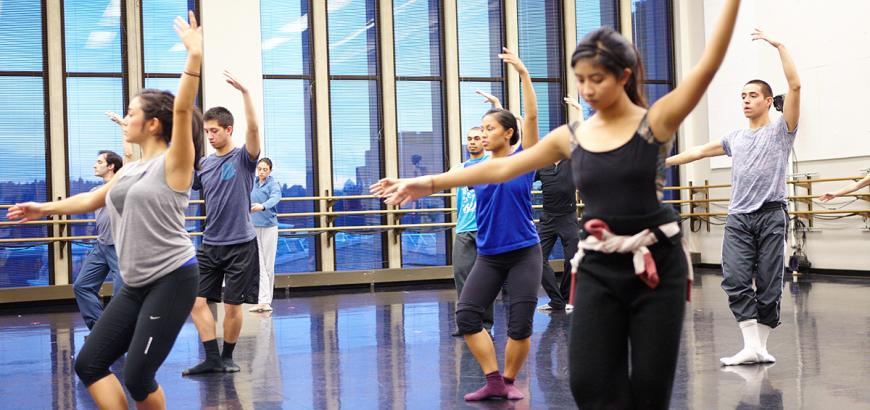 Performers warming up in the Meany Hall Studios